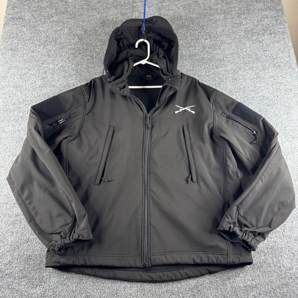 Other - Mens Tactical Softshell Jacket Black Fleece Lined Hooded Crossed Rifles Size XL